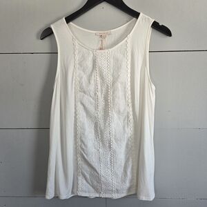 Skies Are Blue Lace Embroidered Sleeveless Knit Tank Top White Women M